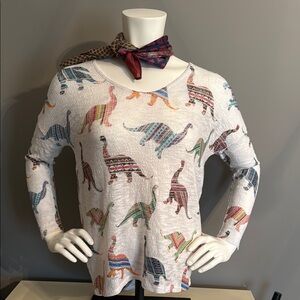 Ginger G Dinosaur Print Long Sleeve Light Sweater